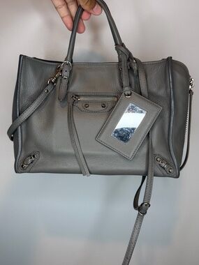 Balenciaga Grey Leather Mini Papier A4 Zip Around Bag